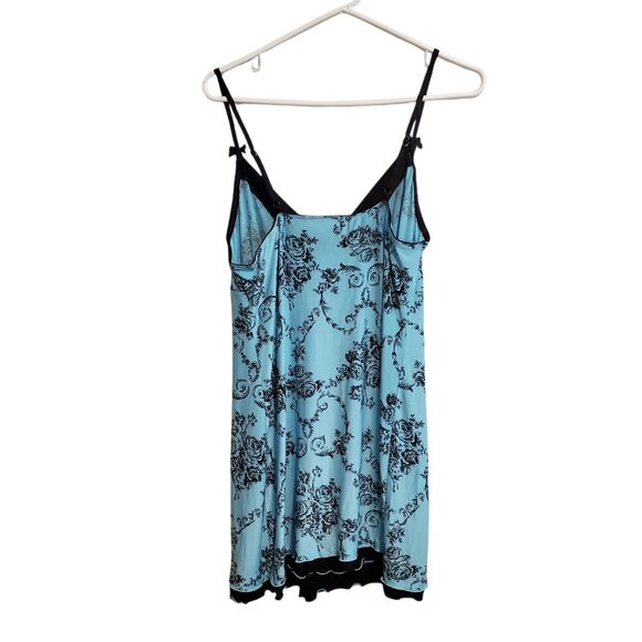 Linea Donatella Black Blue Floral Slip Night Gown V-neck Ruffled Hem Large - Picture 2 of 16